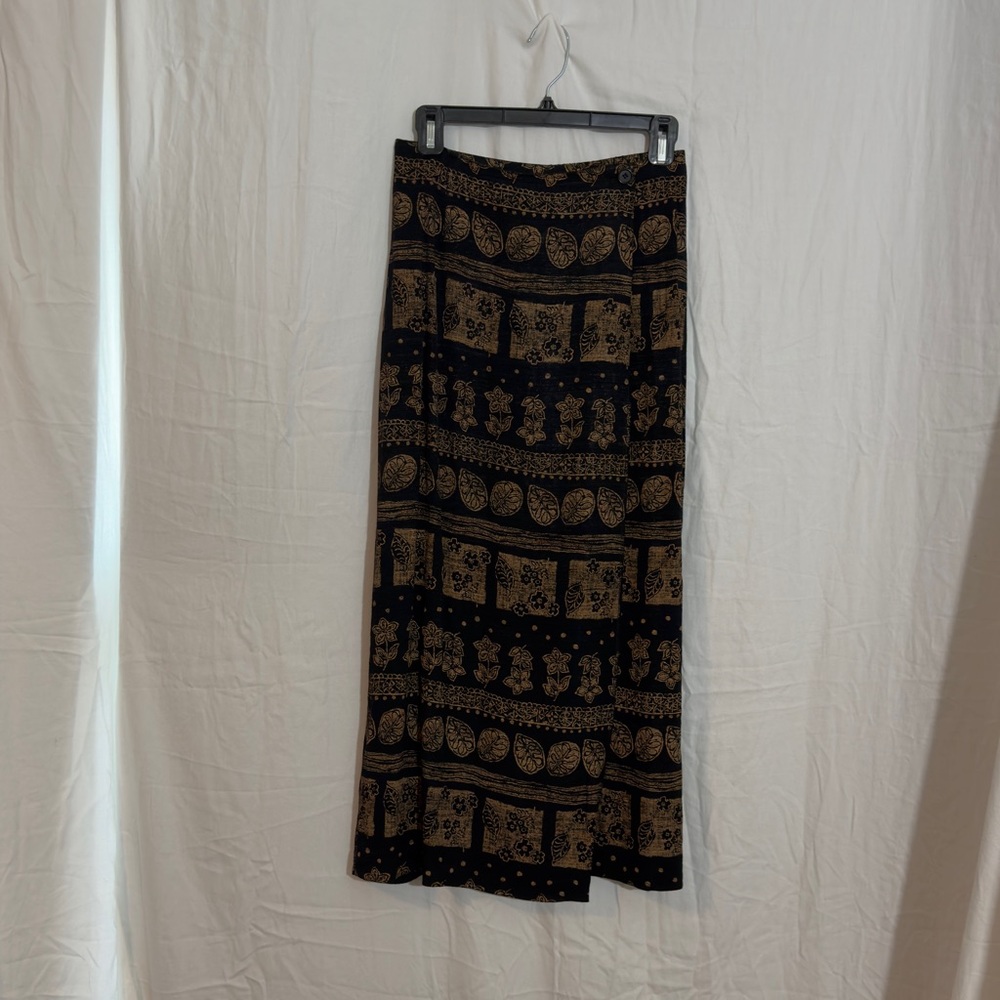 Vintage Ilyza New York Wrap Skirt Women's Size S Brown Black Boho Floral Indie